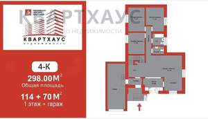 Коттедж 298м², 2-этажный, участок 6 сот.  