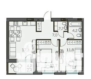2-к квартира, на длительный срок, 57м2, 14/23 этаж