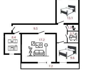 3-к квартира, на длительный срок, 65м2, 2/9 этаж