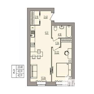 2-к квартира, вторичка, 43м2, 3/3 этаж