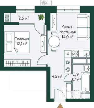1-к квартира, строящийся дом, 37м2, 11/24 этаж