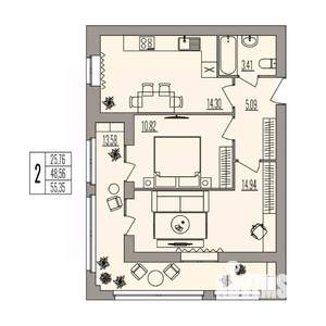 2-к квартира, вторичка, 55м2, 3/3 этаж
