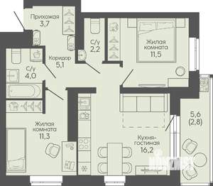 2-к квартира, вторичка, 57м2, 17/22 этаж