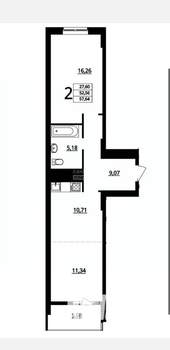 2-к квартира, вторичка, 58м2, 16/17 этаж