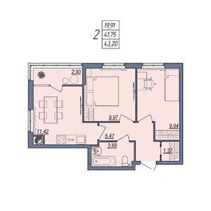 2-к квартира, вторичка, 43м2, 2/10 этаж