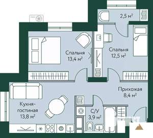 2-к квартира, вторичка, 55м2, 3/24 этаж