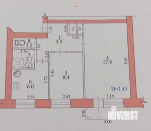 2-к квартира, вторичка, 42м2, 3/5 этаж