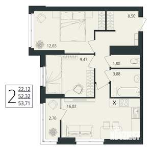 2-к квартира, вторичка, 54м2, 3/17 этаж