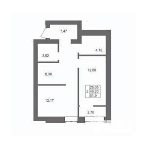 2-к квартира, вторичка, 52м2, 5/10 этаж
