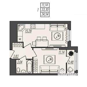 1-к квартира, вторичка, 35м2, 14/17 этаж
