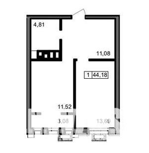 1-к квартира, вторичка, 44м2, 23/23 этаж