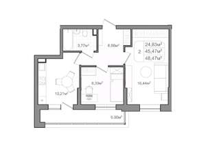 2-к квартира, вторичка, 48м2, 1/9 этаж