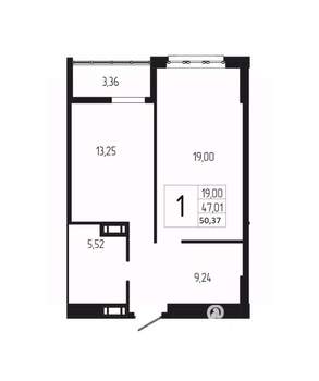 1-к квартира, вторичка, 50м2, 4/18 этаж