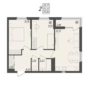 2-к квартира, вторичка, 56м2, 5/10 этаж