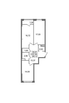 2-к квартира, вторичка, 69м2, 4/8 этаж