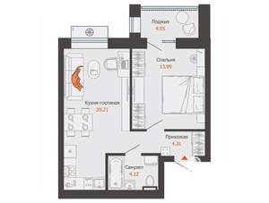 1-к квартира, вторичка, 45м2, 5/8 этаж