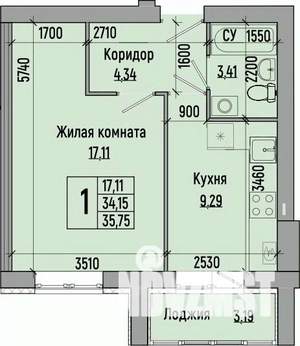 1-к квартира, строящийся дом, 36м2, 4/4 этаж