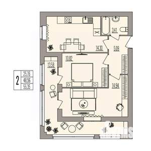 2-к квартира, вторичка, 55м2, 2/3 этаж