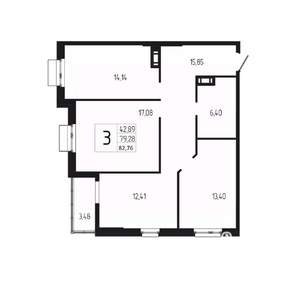 3-к квартира, вторичка, 83м2, 2/18 этаж
