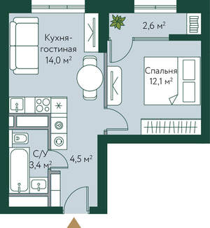1-к квартира, вторичка, 37м2, 22/24 этаж