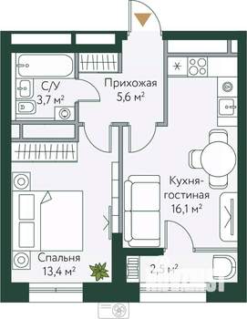 1-к квартира, вторичка, 41м2, 19/24 этаж