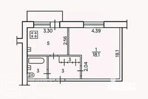 1-к квартира, вторичка, 34м2, 4/9 этаж