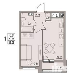1-к квартира, вторичка, 31м2, 4/6 этаж