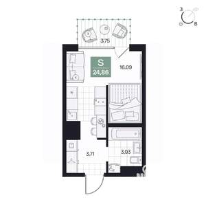 Студия квартира, вторичка, 25м2, 2/10 этаж