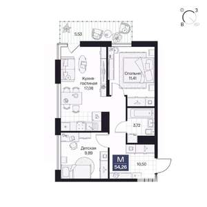 2-к квартира, вторичка, 54м2, 8/10 этаж