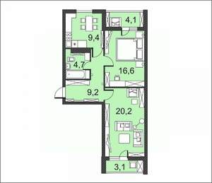 2-к квартира, вторичка, 67м2, 1/17 этаж
