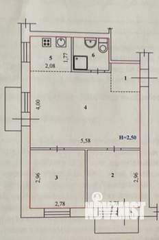 3-к квартира, вторичка, 53м2, 5/5 этаж