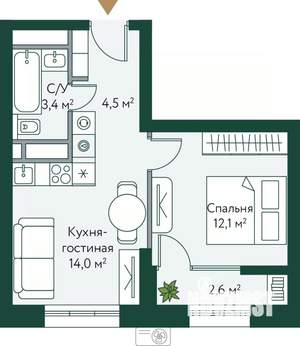 1-к квартира, вторичка, 37м2, 14/24 этаж
