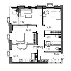 3-к квартира, вторичка, 82м2, 2/23 этаж