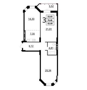 3-к квартира, вторичка, 82м2, 2/7 этаж