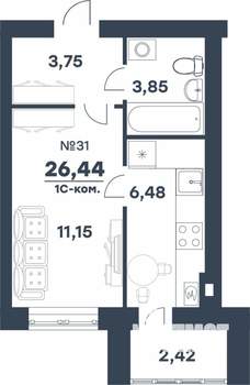 1-к квартира, строящийся дом, 26м2, 5/5 этаж