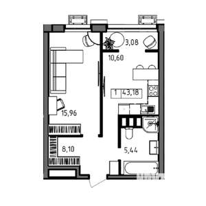 1-к квартира, вторичка, 43м2, 23/23 этаж