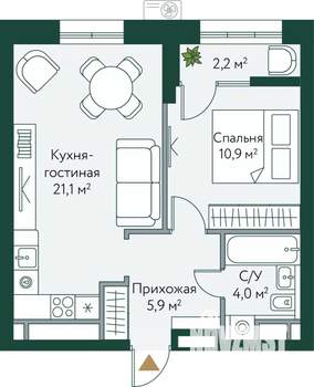 1-к квартира, вторичка, 44м2, 2/24 этаж