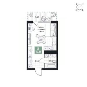 Студия квартира, вторичка, 29м2, 3/9 этаж