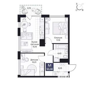 2-к квартира, вторичка, 50м2, 8/8 этаж
