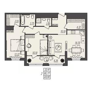 2-к квартира, вторичка, 70м2, 17/17 этаж