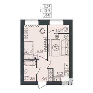 1-к квартира, вторичка, 34м2, 2/10 этаж