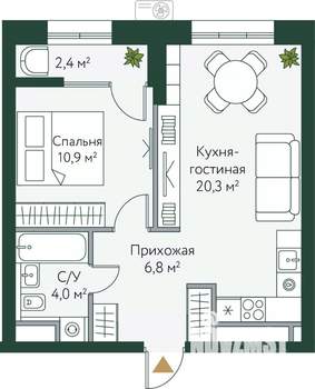 1-к квартира, вторичка, 44м2, 8/24 этаж