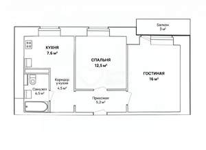 2-к квартира, вторичка, 50м2, 16/16 этаж