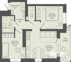 2-к квартира, вторичка, 57м2, 14/22 этаж