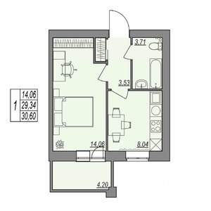 1-к квартира, строящийся дом, 31м2, 5/7 этаж