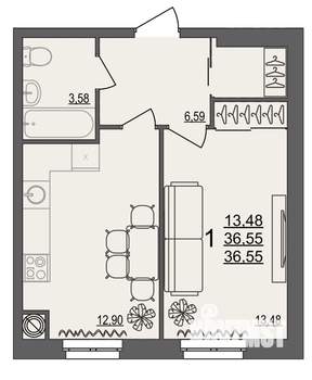 1-к квартира, вторичка, 37м2, 1/10 этаж