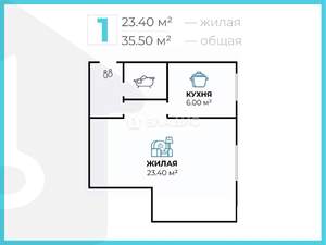 1-к квартира, вторичка, 36м2, 1/5 этаж