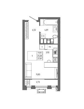 1-к квартира, вторичка, 28м2, 17/23 этаж