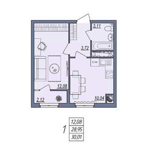 1-к квартира, вторичка, 30м2, 6/10 этаж