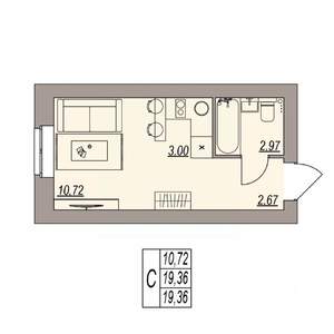 Студия квартира, вторичка, 19м2, 2/3 этаж